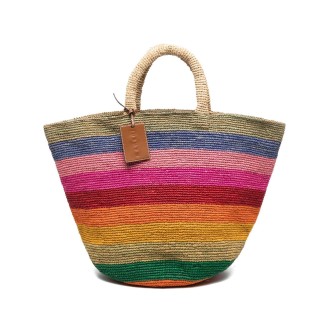 MANEBI' borsa tote in rafia a righe orizzontali multicolore