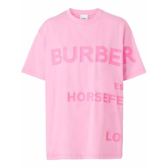 BURBERRY T-shirt oversize in cotone rosa con stampa Horseferry gommata