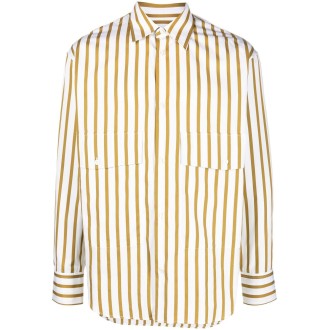 PT TORINO camicia a maniche lunghe in cotone a righe bianche e gialle