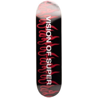 VISION OF SUPER Skateboard Nero Con Fiamme Rosse e Logo Bianco