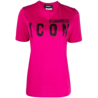 DSQUARED2 T-Shirt Icon Spray Relax Fucsia Donna