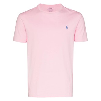 RALPH LAUREN T-Shirt In Cotone Rosa Con Logo Azzurro Uomo
