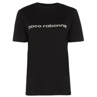 PACO RABANNE T-shirt slim fit in cotone nero con logo Paco Rabbane argento