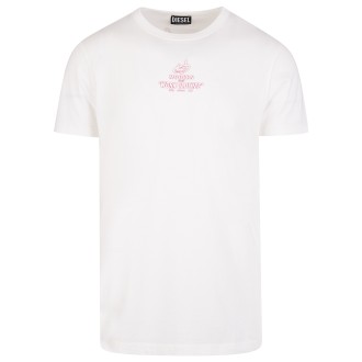 DIESEL T-Shirt Slim Fit Bianca Uomo Con Logo Stampato