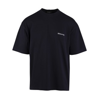 BALENCIAGA T-Shirt Logo Medium Fit Blu Navy Uomo