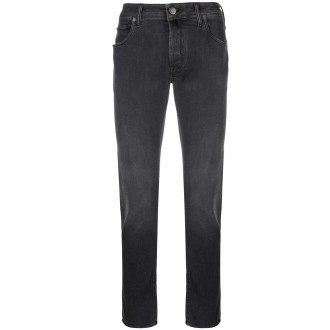 INCOTEX BLUE DIVISION Jeans Slim Fit Uomo In Denim Nero Con Effetto Delave'
