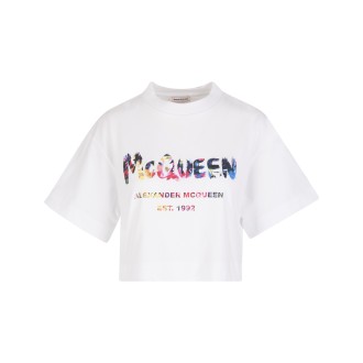 ALEXANDER MCQUEEN T-Shirt Crop McQueen Graffiti Bianca Donna