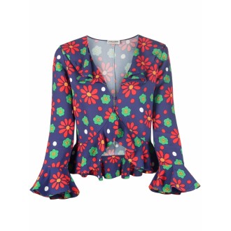 Saint Laurent Ruffled V-Neck Blouse