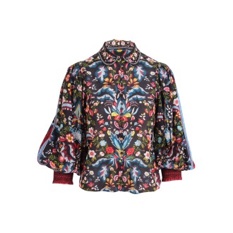 Alice Olivia 'Shondra' Embroidery Collar Cotton Shirt L