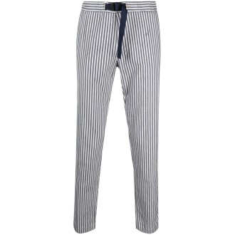 MANUEL RITZ Pantaloni a righe blu navy e bianco in cotone a a righe verticali