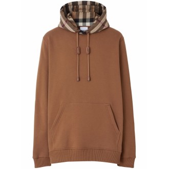 BURBERRY felpa in cotone marrone scuro con cappuccio in stampa Vintage Check