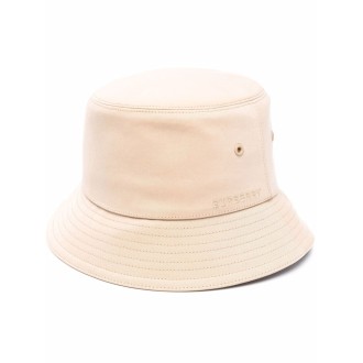 BURBERRY Cappello a secchiello in cotone beige con logo Burberry