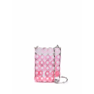PACO RABANNE Borsa a tracolla in pelle rosa con dettagli in maglia trasparente