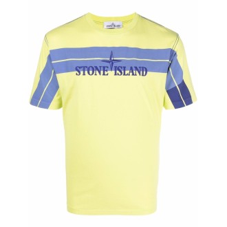 STONE ISLAND T-shirt con logo Stone Island ricamato in cotone giallo e blu