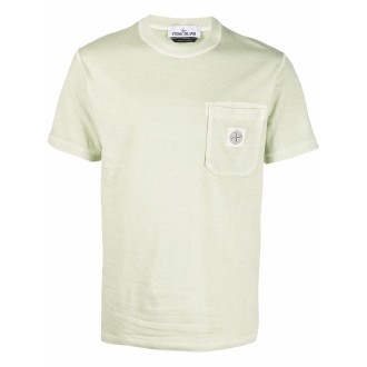 STONE ISLAND T-shirt verde lime in cotone con patch Compass