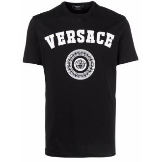 VERSACE T-shirt nera con logo Versace in cotone