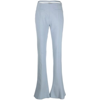 JACQUEMUS Pantaloni svasati in lana blu con cintura in vita