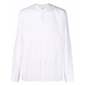TINTORIA MATTEI Camicia bianca in cotone e lino con collo alla coreana