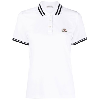 MONCLER Polo bianca in piquet di cotone con righe nere