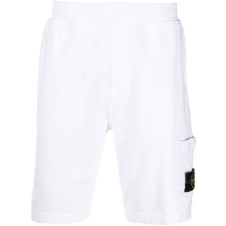 STONE ISLAND Pantaloncini bianchi in cotone con logo Compass nero