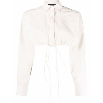 ANDREADAMO Camicia cropped in cotone avorio con colletto classico