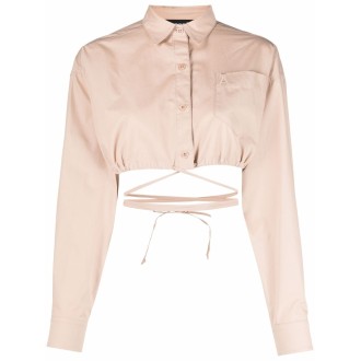 ANDREADAMO Camicia in cotone rosa con cinturini avvolgenti e lunghezza cropped