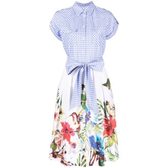 SARA ROKA abito chemisier midi in cotone con gonna a stampa floreale