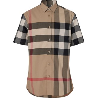 BURBERRY camicia beige con stampa check oversize multicolor