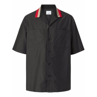 BURBERRY Camicia nera in cotone con colletto rifinito logo Burberry