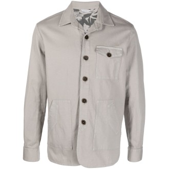MANUEL RITZ giacca camicia grigio chiaro in cotone e lino
