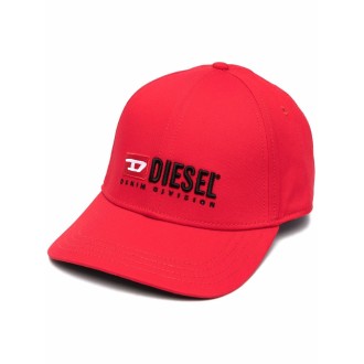 DIESEL Berretto da baseball in cotone rosso con logo Diesel ricamato in nero