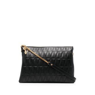 VERSACE borsa a tracolla trapuntata con V Versace in pelle di vitello nera