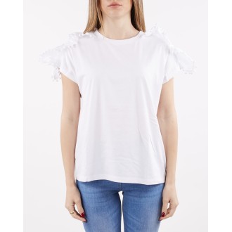 TWIN SET T-shirt con intarsi di macramè e pompon Twinset
