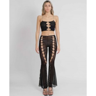 Rui black mesh flared trousers
