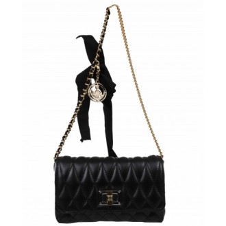 Lanvin black quilted wallet on chain