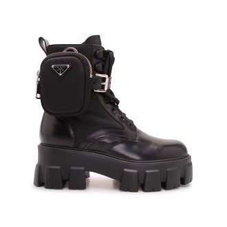Prada 'Monolith' Lace-Up Leather Ankle Boots 40