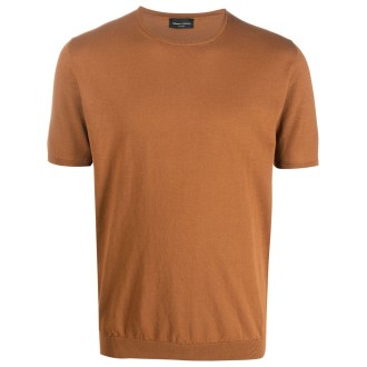 ROBERTO COLLINA t-shirt in maglia di cotone marrone a maniche corte