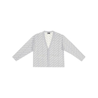 BALENCIAGA cardigan grigio chiaro in cotone e lana con logo Balenciaga