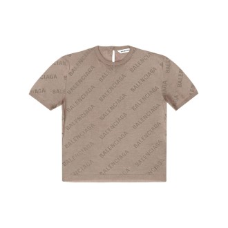 BALENCIAGA t-shirt cropped in maglia di cotone beige mandorla con logo Balenciaga