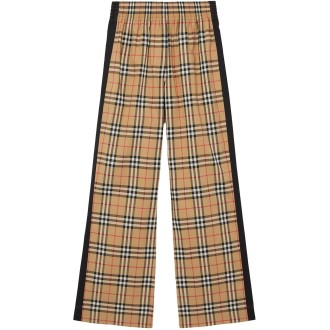 BURBERRY pantalone beige a vita alta in cotone con riga laterale nera