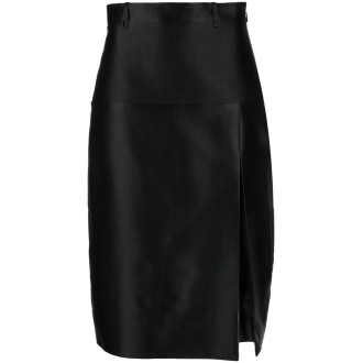 Gucci Silk Duchesse With Leather Skirt