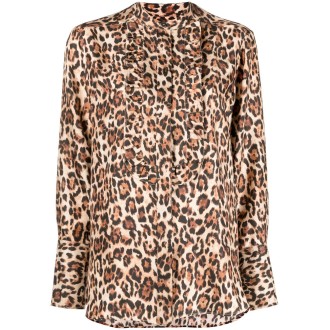 ALBERTO BIANI camicia in seta stampa ghepardo beige e marrone