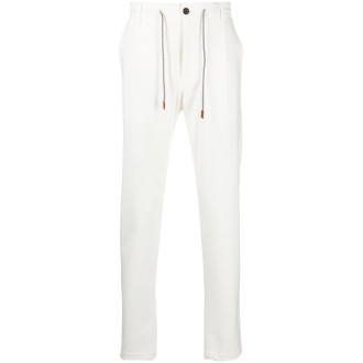 ELEVENTY pantaloni dritti in cotone bianco con coulisse in vita