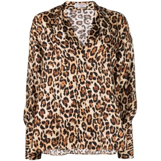 ALBERTO BIANI camicia marrone in seta leopardata con finitura satinata