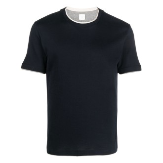 ELEVENTY T-shirt in cotone blu navy con girocollo bianco