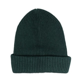 ALTEA berretto verde scuro in lana vergine a coste con risvolto