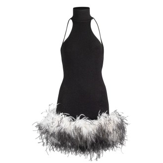 Verguenza `Gwendolyn` Short Dress With Open Back With Feathers