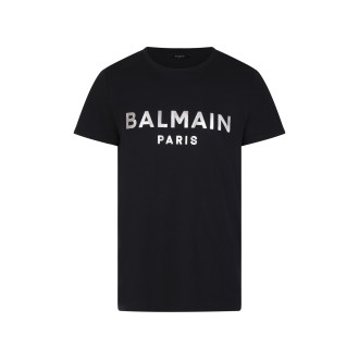 BALMAIN T-Shirt Uomo In Cotone Nero Con Logo Argentato