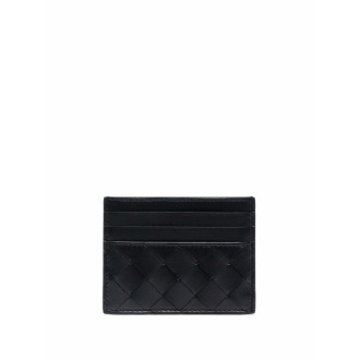 BOTTEGA VENETA portacarte in pelle di agnello nero con design Intrecciato