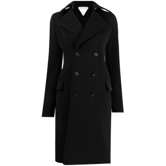 BOTTEGA VENETA Cappotto doppiopetto nero in lana con collo francese